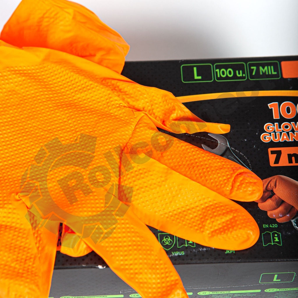 Set manusi nitril unica folosita textura diamantata orange L, 100 BUC, JBM