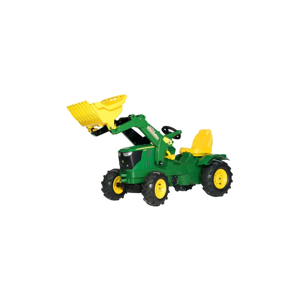 Tractor cu pedale John Deere 6210R cu încărcător frontal și anvelope pe aer rollyFarmtrac Rolly Toys R61110