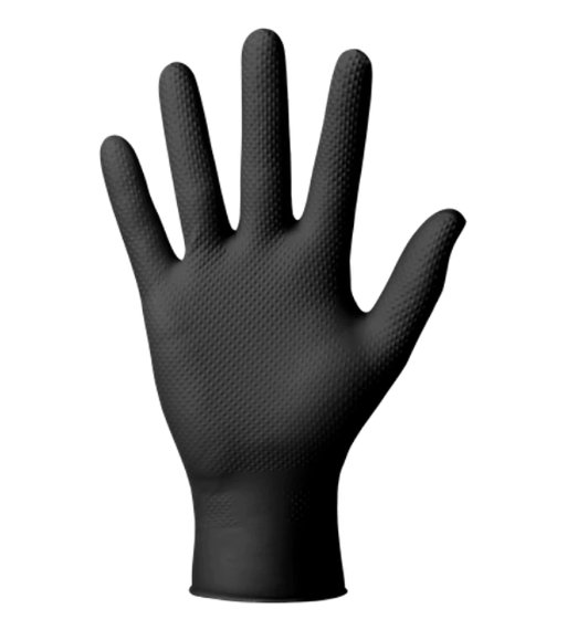 Manusi Mercator GoGrip, set 50, Nitril, groase si rezistente, textura diamant, NEGRU, marimea XXL
