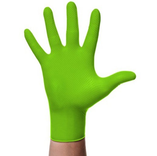 Set manusi nitril unica folosita textura diamantata verde M, 100 BUC, JBM