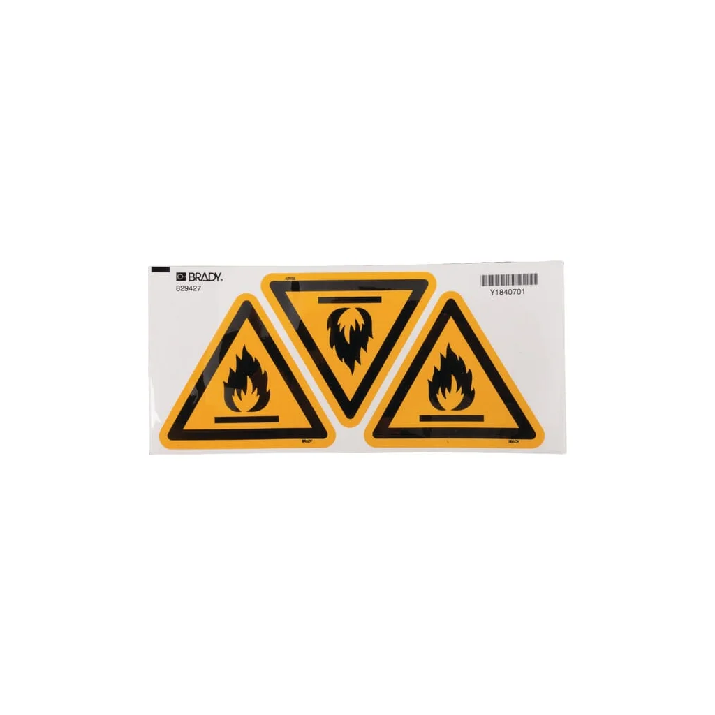 Autocolant indicator de avertizare „risc de incendiu”, 100x100mm, Brady WB829427