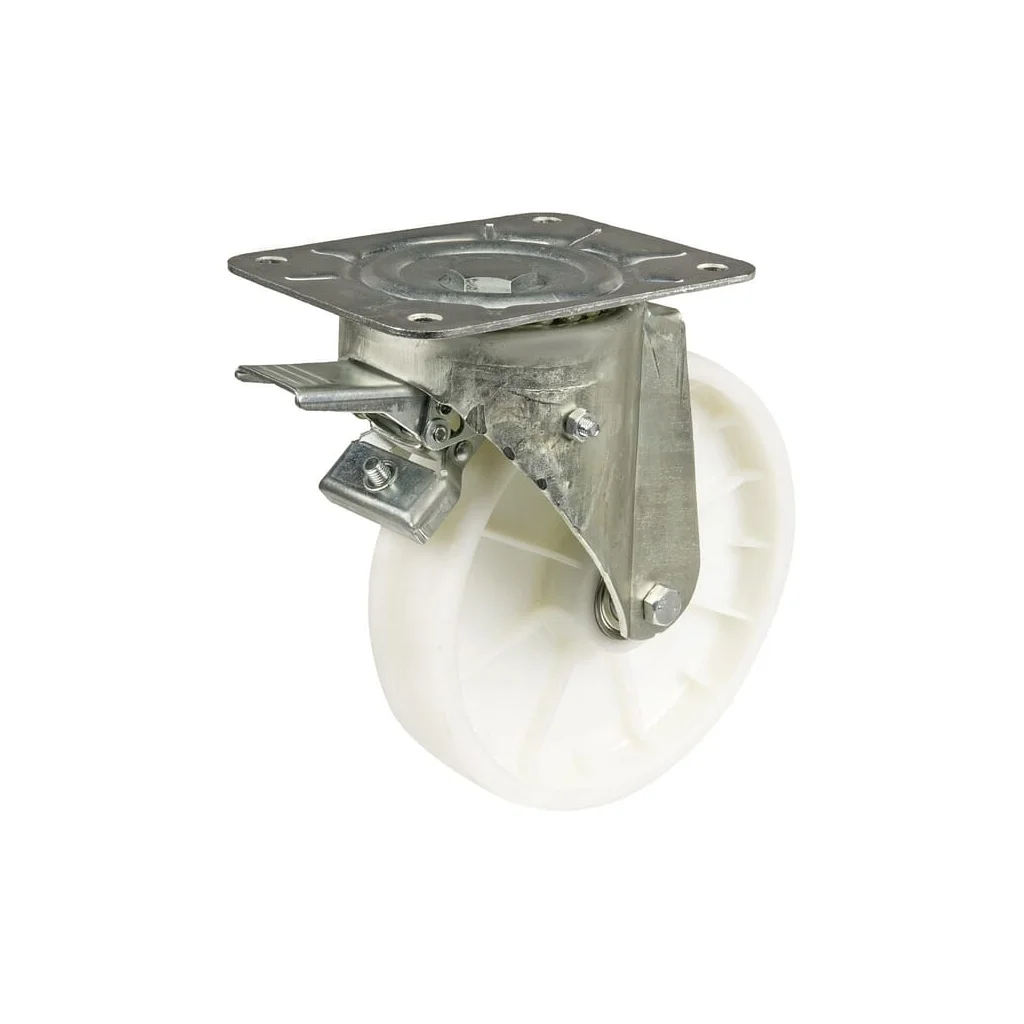 Roată pivotantă cu furcă, roată poliamidă: diametru 250x60mm, cu frână, fixare cu placă: 200x160mm, Sarcină: 400kg, Ro-Carr WH50