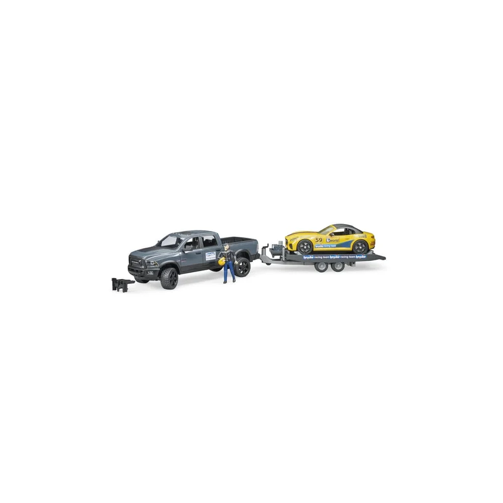 Mașină de teren cu benă Dodge RAM 2500 și echipă de curse Bruder