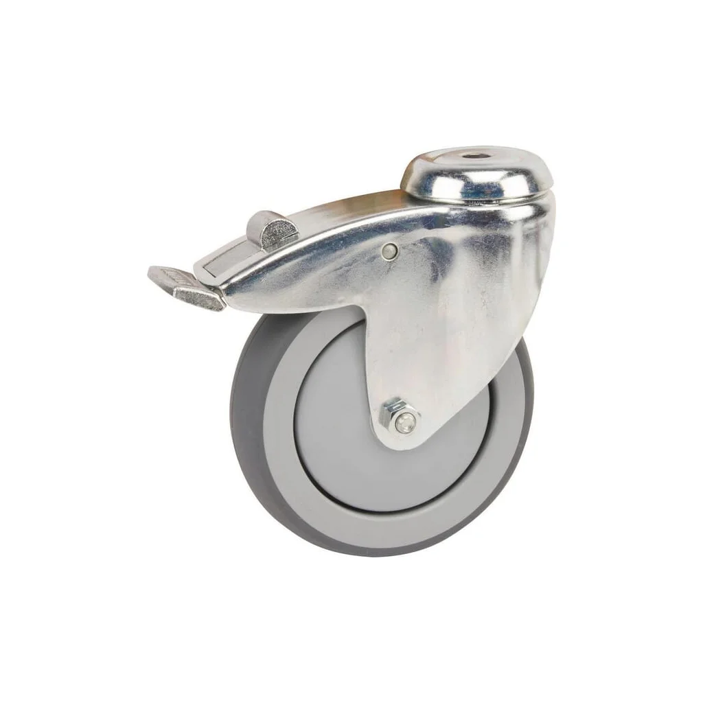 Roată pivotantă cu rolă cauciuc diametru 100x32mm cu frănă 1 orificiu pentru șurub sarcină 100kg Tente 2477PJP100P3011